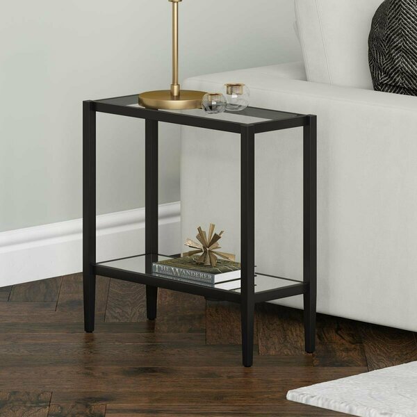 Henn & Hart Hera Rectangular Side Table with Mirrored Shelf Blackened Bronze ST1312